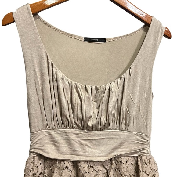 Beige Strapless Dress with Floral Lace Skirt - Picture 7 of 9